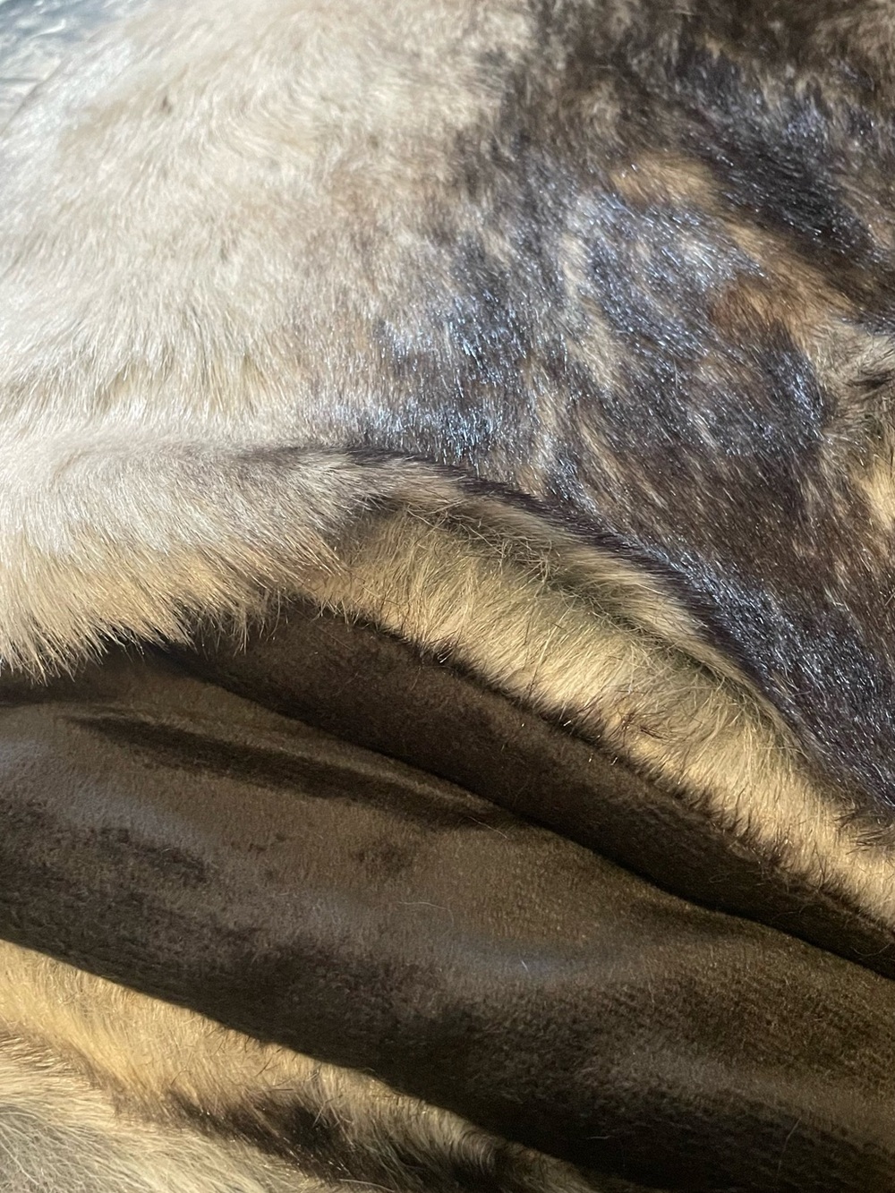 Faux Fur Throw Blanket - black, Gray and White